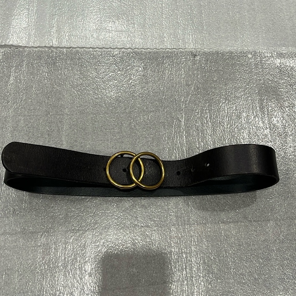 Black Leather Belt with Double Ring Buckle